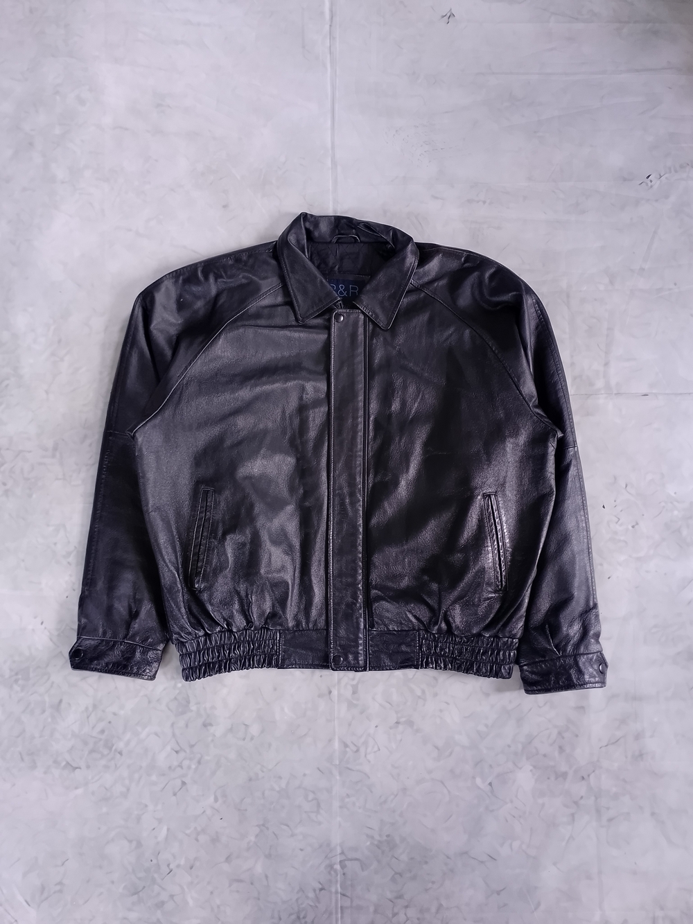 Vintage 90s Black Leather Bomber Jacket R&R UNISEX